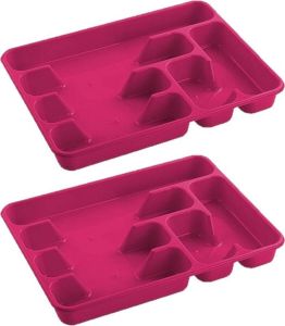 Hega hogar 2x stuks bestekbakken bestekhouders 6-vaks fuchsia roze 40 x 30 x 5 cm Keuken opberg accessoires