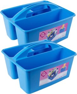 Hega hogar 2x stuks blauwe opbergbox opbergdoos mand met handvat 6 liter kunststof 31 x 26 5 x 18 cm Opbergbakken voor schoonmaakspullen