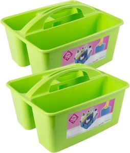 Hega hogar 2x stuks groene opbergbox opbergdoos mand met handvat 6 liter kunststof 31 x 26 5 x 18 cm Opbergbakken voor schoonmaakspullen