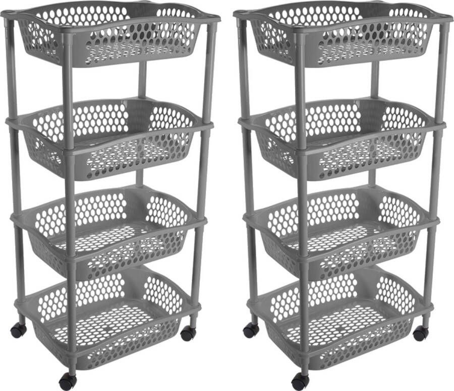 Hega hogar 2x stuks keuken opberg trolleys roltafels met 4 manden 86 x 41 cm donkergrijs- Etagewagentje met opbergkratten