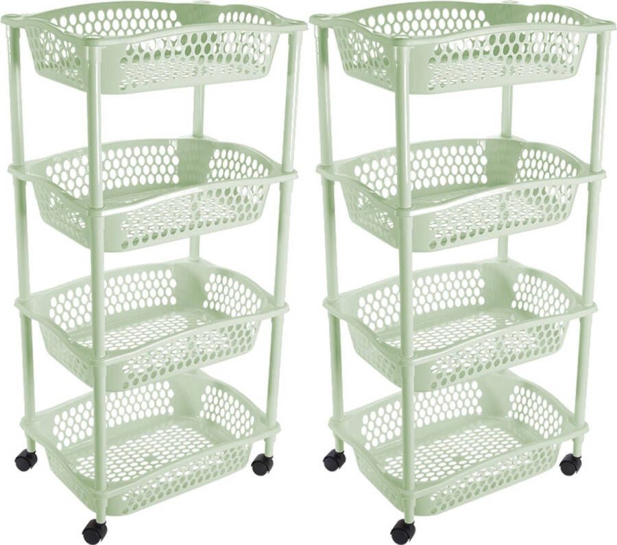 Hega hogar 2x stuks keuken opberg trolleys roltafels met 4 manden 86 x 41 cm mintgroen- Etagewagentje met opbergkratten