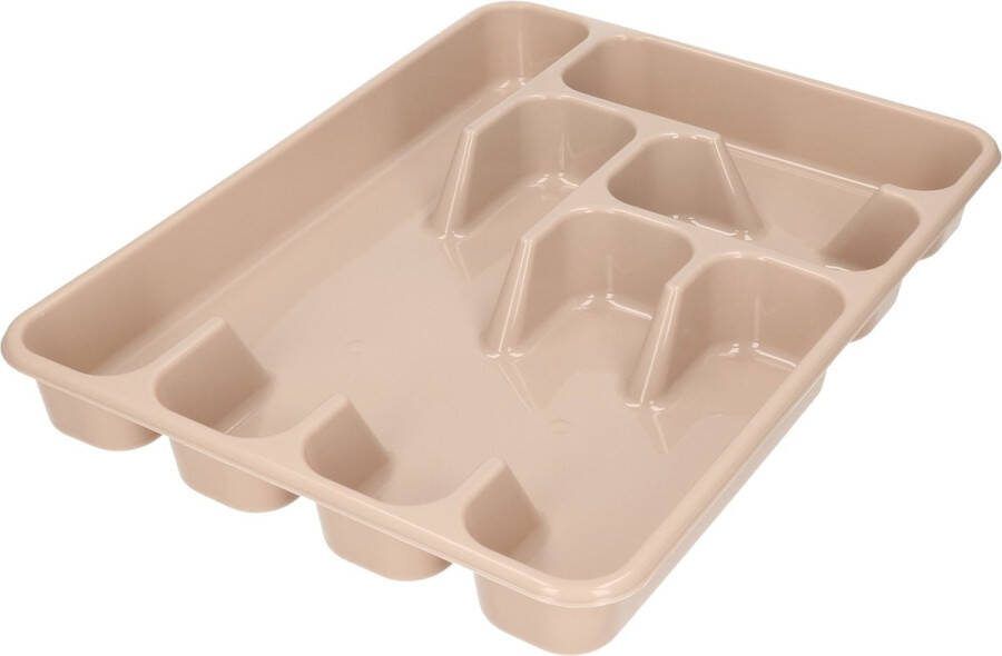 Hega hogar 2x stuks kunststof bestekbak bestekhouders 6-vaks taupe 40 x 30 x 5 cm Keuken lades opbergers vakverdelingen