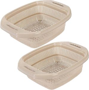 Hega hogar 2x stuks kunststof keuken vergieten zeven 39 x 27 x 12 cm met rand taupe Eten schoonmaken afgieten