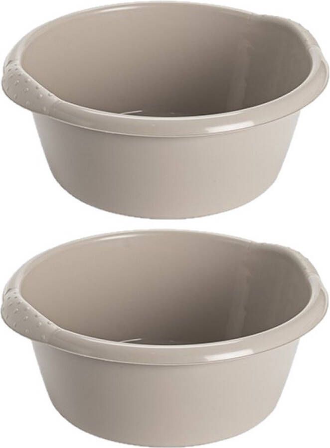 Hega hogar 2x stuks kunststof plastic afwas teiltje afwasbak rond 15 liter zacht beige Diameter 42 cm x Hoogte 17 cm Schoonmaak huishouden