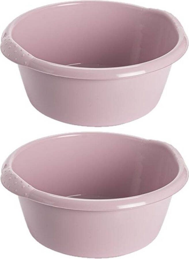 Hega hogar 2x stuks kunststof plastic afwas teiltje afwasbak rond 20 liter zacht roze Diameter 47 cm x Hoogte 19 cm Schoonmaak huishouden