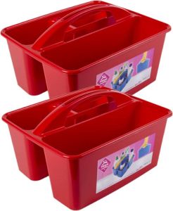Hega hogar 2x stuks rode opbergbox opbergdoos mand met handvat 6 liter kunststof 31 x 26 5 x 18 cm Opbergbakken voor schoonmaakspullen