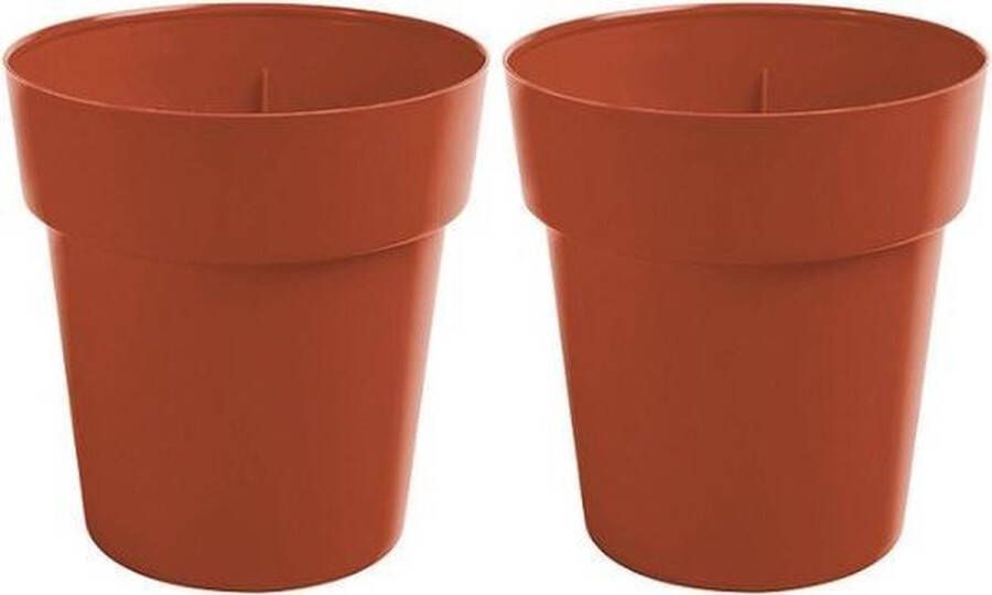 Hega hogar 2x Terracotta ronde plantenpotten bloempotten Melisa 25 cm kunststof Onbreekbare plantenbakken bloembakken Tuin decoraties