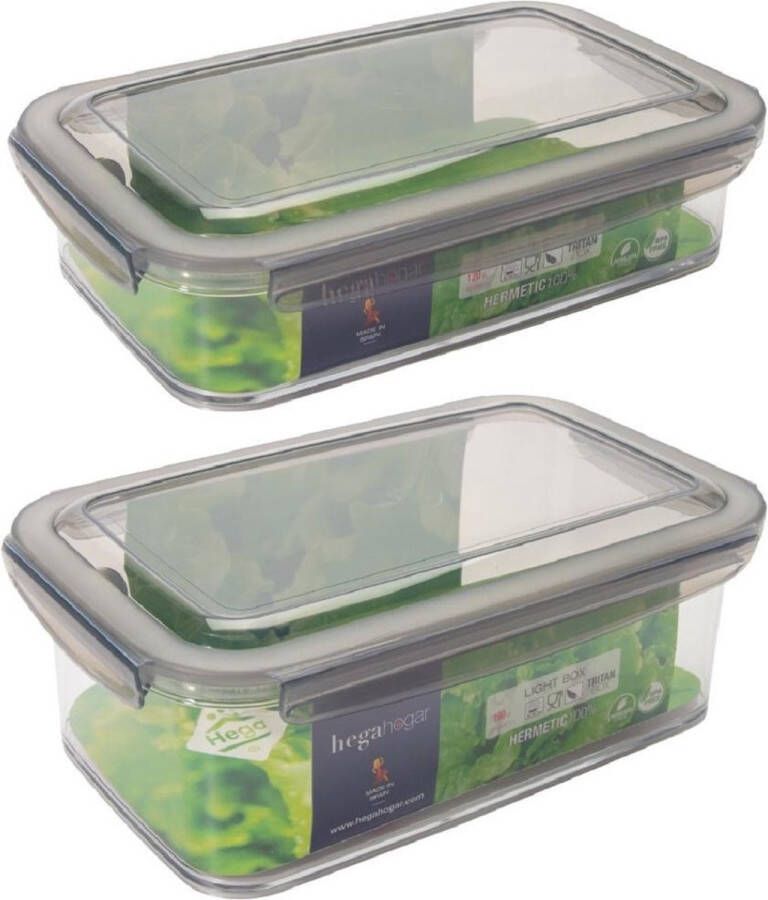 Hega hogar 2x Voorraad vershoudbakjes 1 2 en 1 9 liter transparant grijs plastic 24 x 15 cm Tudela Voedsel bewaar bakjes Diepvriesbakje