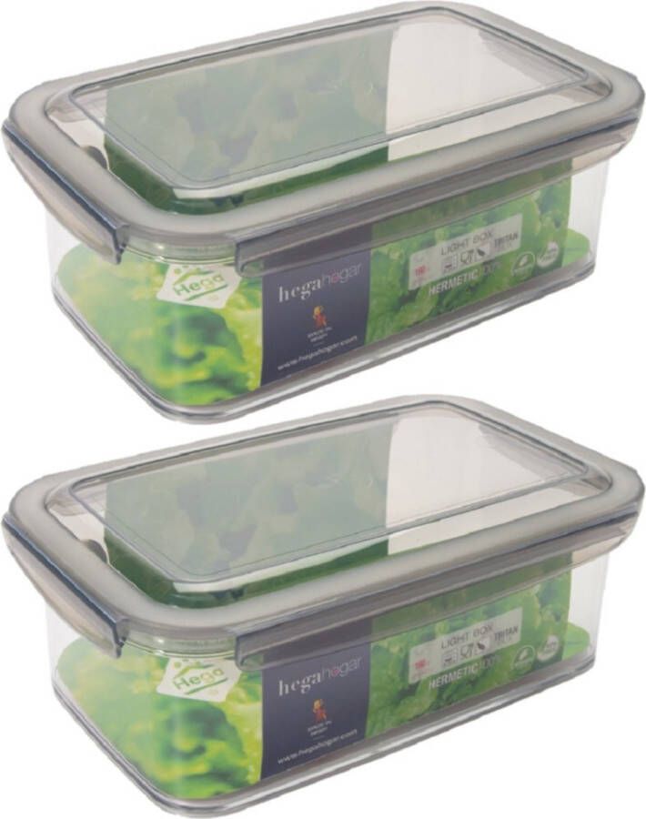 Hega hogar 2x Voorraad vershoudbakjes 1 9 liter transparant grijs plastic 24 x 15 cm Tudela Voedsel bewaar bakjes Diepvriesbakjes