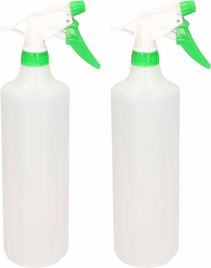 Hega hogar 2x Waterverstuivers spuitflessen groen witte spraykop 1 liter Plantenspuiten schoonmaakspuiten