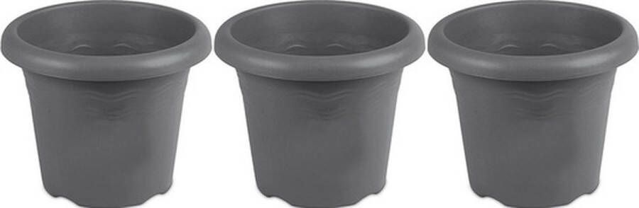 Hega hogar 3x Grijze ronde plantenpotten bloempotten Flori 35 cm kunststof Onbreekbare plantenbakken bloembakken Tuin decoraties