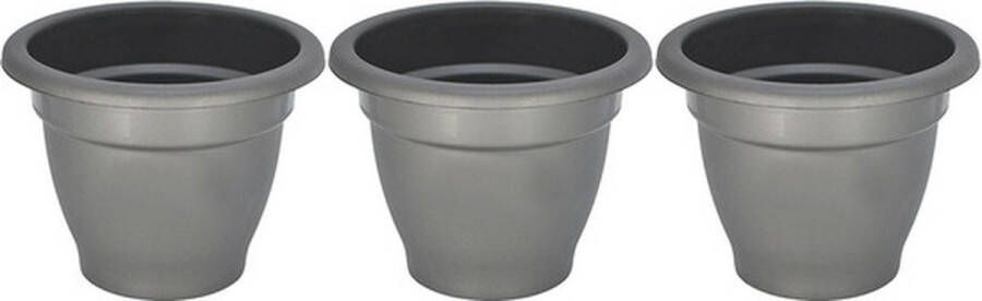 Hega hogar 3x Grijze ronde plantenpotten bloempotten Redonda 25 cm kunststof Onbreekbare plantenbakken bloembakken Tuin decoraties