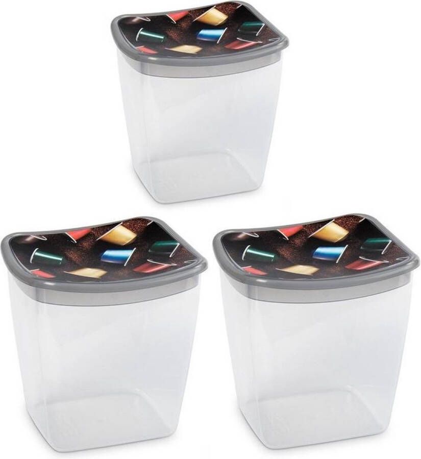 Hega hogar 3x Koffiecups plastic bewaarbakjes transparant grijs 1 liter 13 x 11 x 13 cm Bewaarbakjes voorraadbakjes