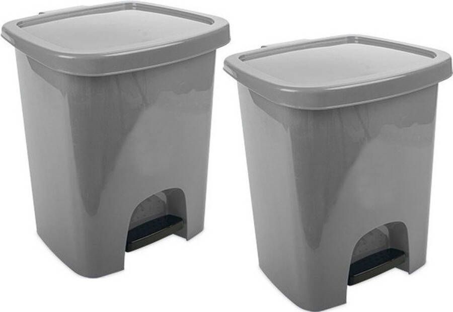 Hega hogar 3x stuks grijze pedaalemmers vuilnisbakken prullenbakken 6 liter 21 x 23 x 29 cm Kunststof plastic vuilnisemmer