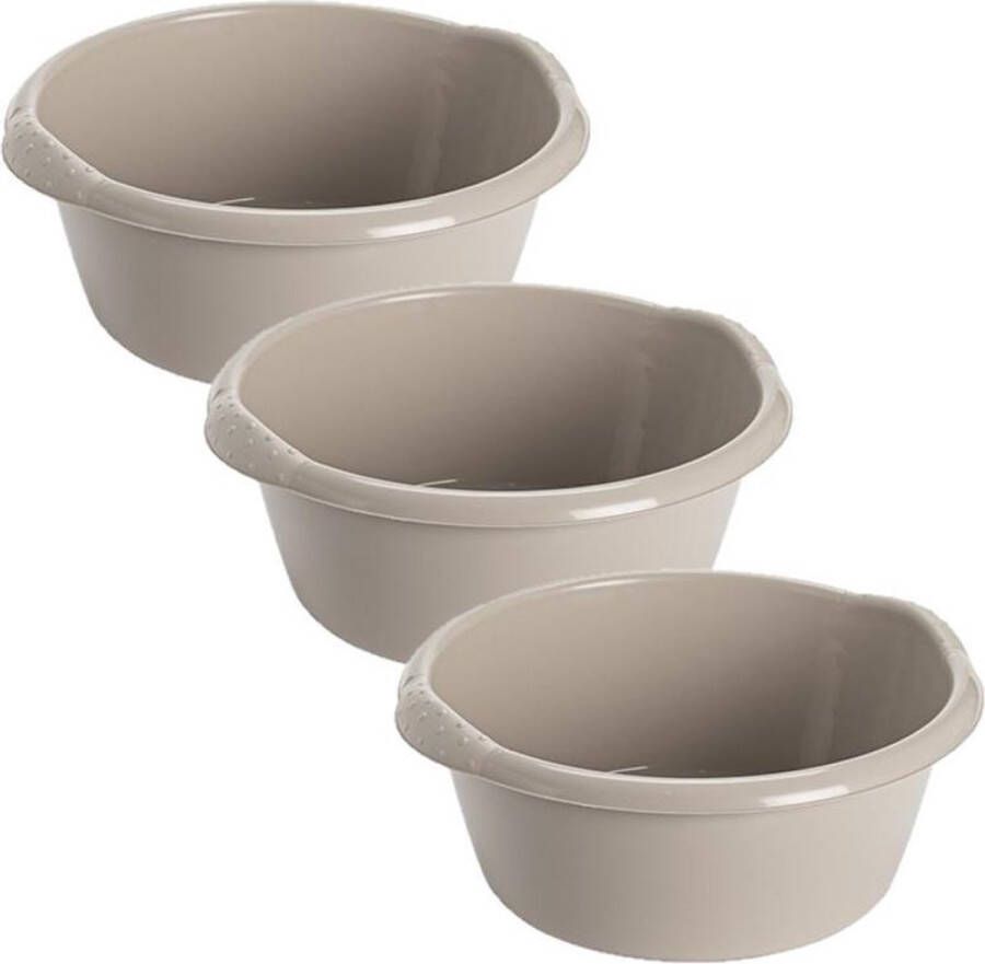 Hega hogar 3x stuks kunststof plastic afwas teiltje afwasbak rond 6 liter zacht beige Diameter 32 cm x Hoogte 13 cm Schoonmaak Huishouden