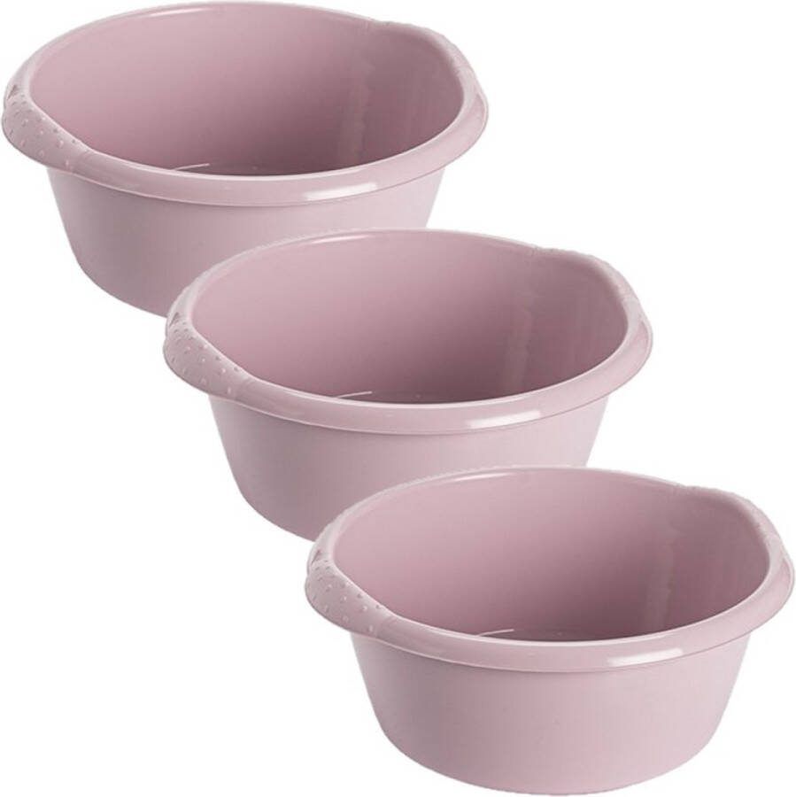 Hega hogar 3x stuks kunststof plastic afwas teiltje afwasbak rond 6 liter zacht roze Diameter 32 cm x Hoogte 13 cm Schoonmaak Huishouden