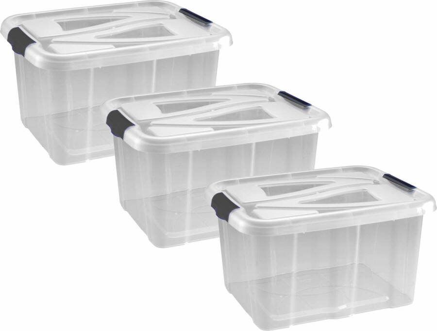 Hega hogar 3x Stuks opberg boxen opbergdozen 30 liter 49 x 39 x 26 cm kunststof Opslagboxen Opbergbakken kunststof transparant blauw