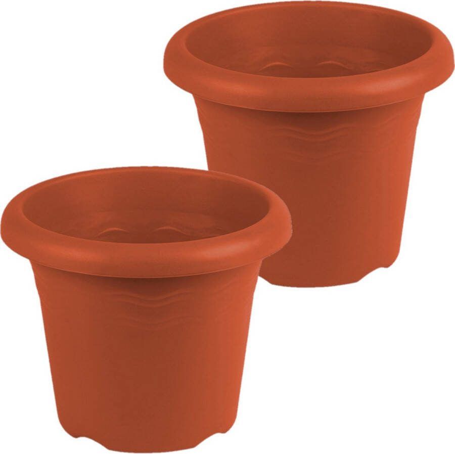 Hega hogar 3x stuks terra cotta ronde plantenpot bloempot kunststof diameter 30 cm en hoogte 23.5 cm Plantenbakken bloembakken voor buiten