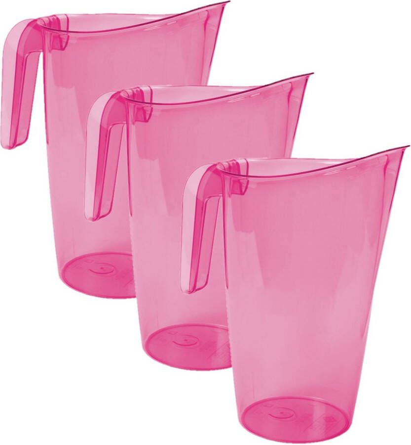 Hega hogar 3x stuks waterkan sapkan transparant roze met een inhoud van 1.75 liter kunststof met handvat en schenktuit