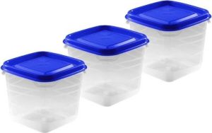 Hega hogar 3x Voorraad vershoudbakjes 0 3 liter transparant blauw plastic kunststof 9 x 9 x 7.5 cm Palermo Vershouddoos bakje Mealprep Maaltijden bewaren