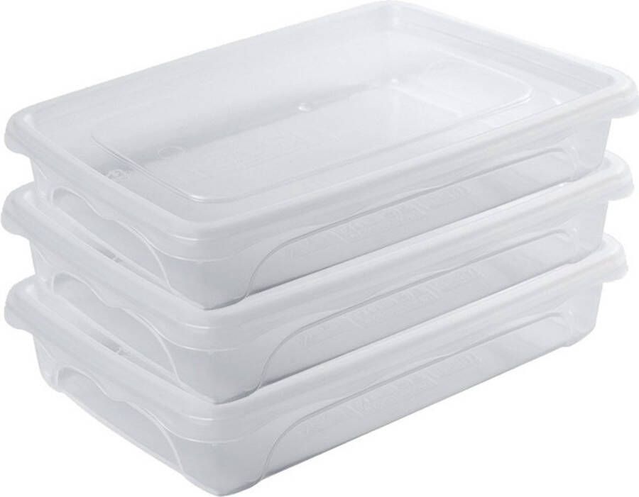 Hega hogar 3x Voorraad vershoudbakjes laag 0 5 liter transparant plastic kunststof 18 x 12 x 4 cm Vienna Vershouddoos bakje Mealprep Maaltijden bewaren