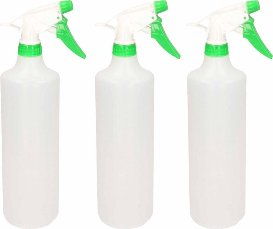 Hega hogar 3x Waterverstuivers spuitflessen groen witte spraykop 1 liter Plantenspuiten schoonmaakspuiten