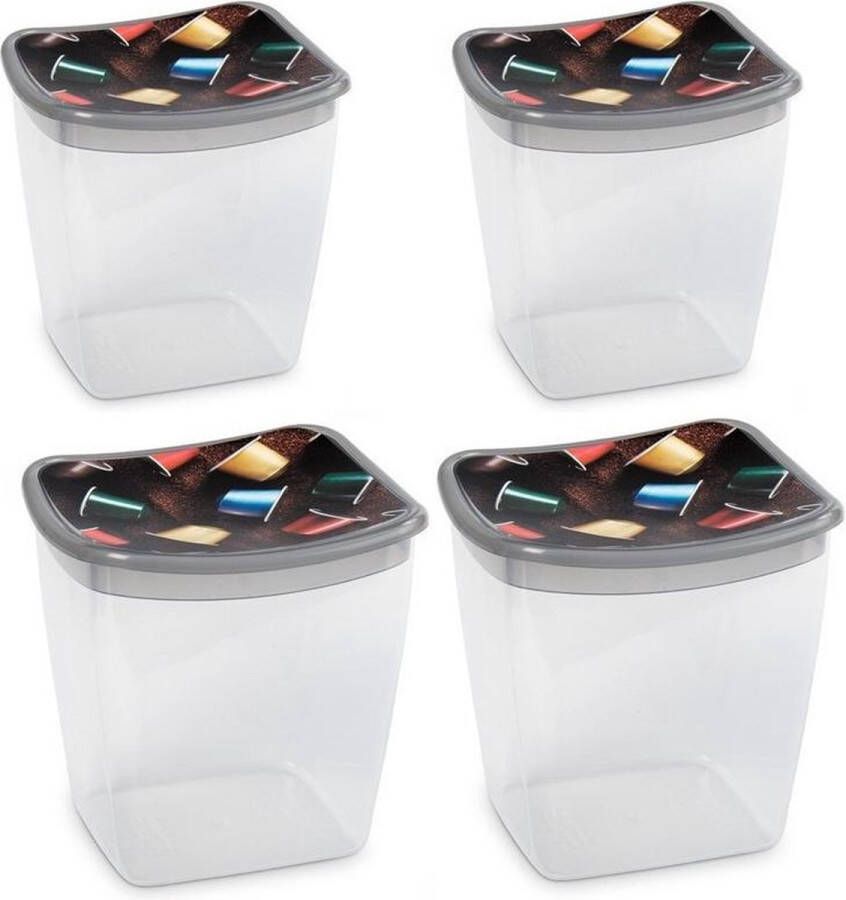 Hega hogar 4x Koffiecups plastic bewaarbakjes transparant grijs 1 liter 13 x 11 x 13 cm Bewaarbakjes voorraadbakjes