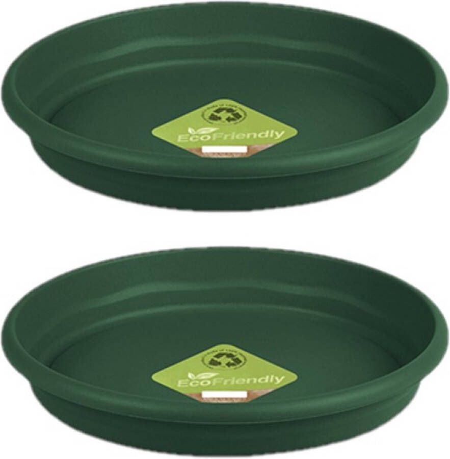 Hega hogar 4x stuks bloempot plantenpot donkergroen onderschaal opvangbord kunststof diameter 29 cm