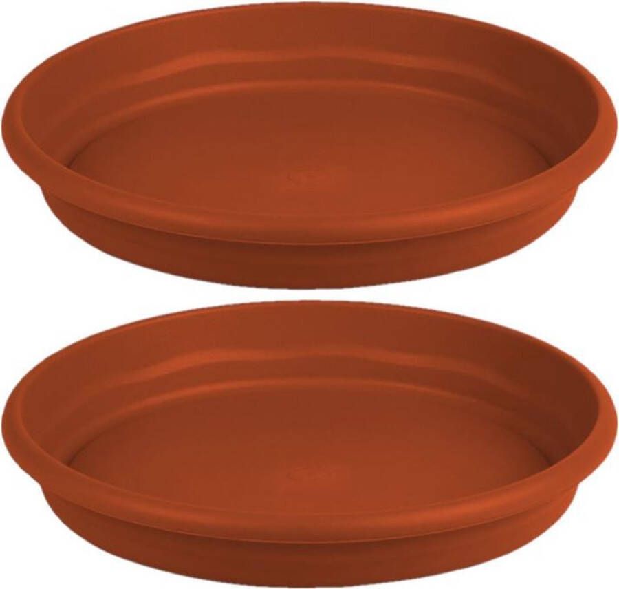 Hega hogar 4x stuks bloempot plantenpot terra cotta onderschaal opvangbord kunststof diameter 14 cm.