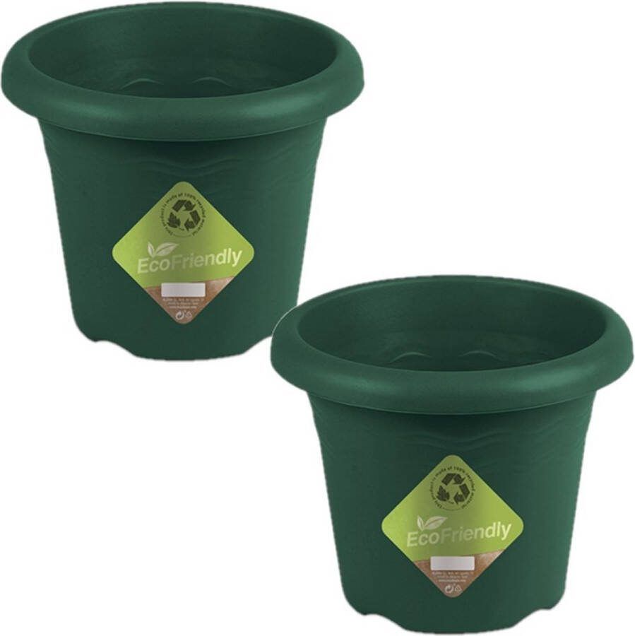 Hega hogar 4x stuks donkergroene ronde plantenpot bloempot kunststof diameter 20 cm en hoogte 16 cm Plantenbakken bloembakken voor buiten