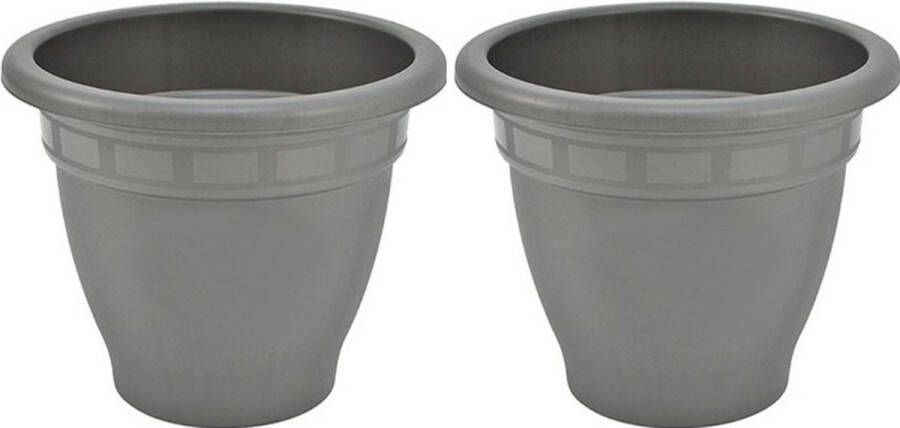 Hega hogar 4x stuks grijze ronde plantenpot bloempot Redonda 30 cm kunststof Onbreekbare plantenbakken bloembakken Tuin decoraties