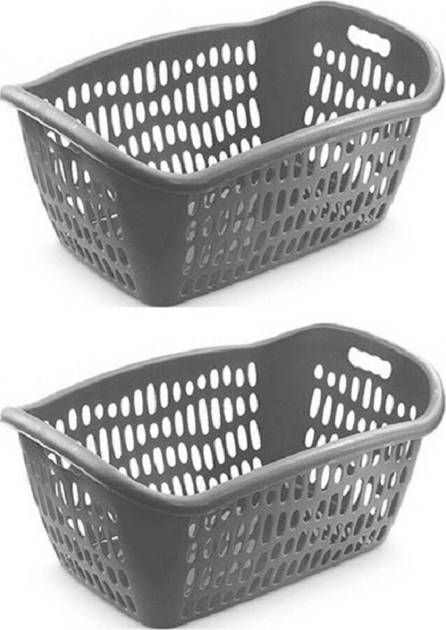 Hega hogar 4x stuks grijze wasmand 38 liter 61 x 43 x 28 cm Kunststof plastic draagmand Wasmanden wasgoedmanden