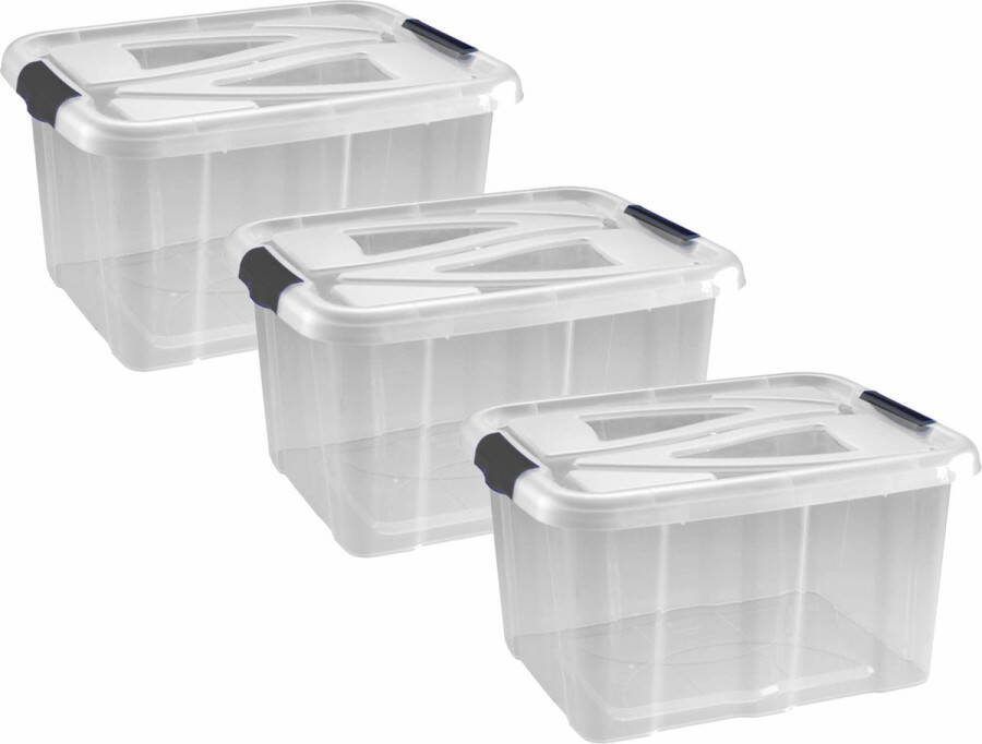 Hega hogar 4x Stuks opberg boxen opbergdozen 30 liter 49 x 39 x 26 cm kunststof Opslagboxen Opbergbakken kunststof transparant blauw