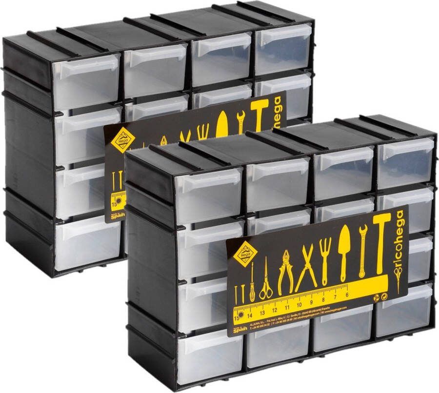 Hega hogar 4x stuks ophangbare gereedschap assortimentsdozen sorteerdozen 16-lades 22 x 8 x 15 cm Schroeven en spijkers opbergen