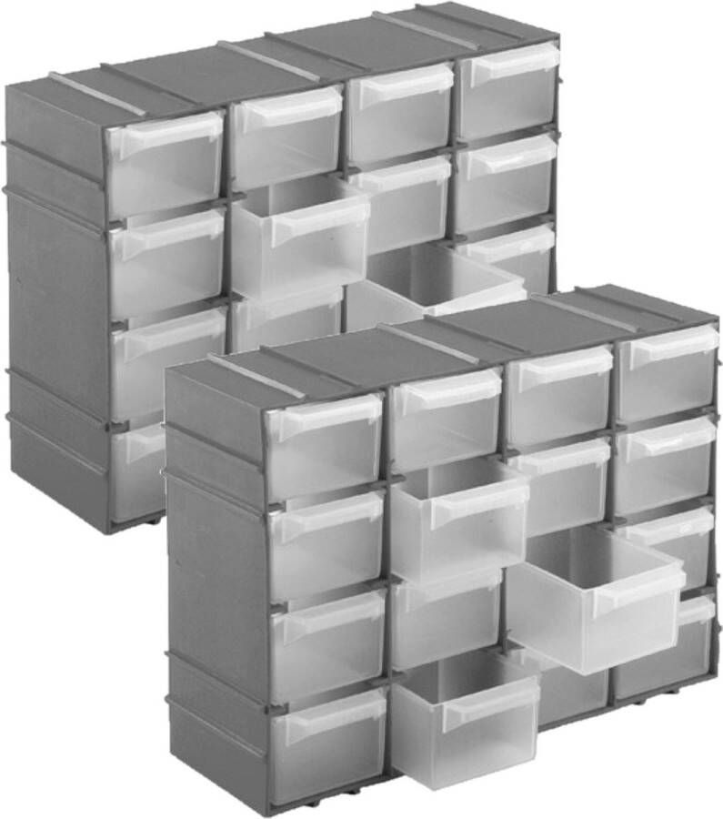 Hega hogar 4x stuks ophangbare grijze gereedschap assortimentsdozen sorteerdozen met 16 vakken 22 cm Schroeven en spijkers opbergen