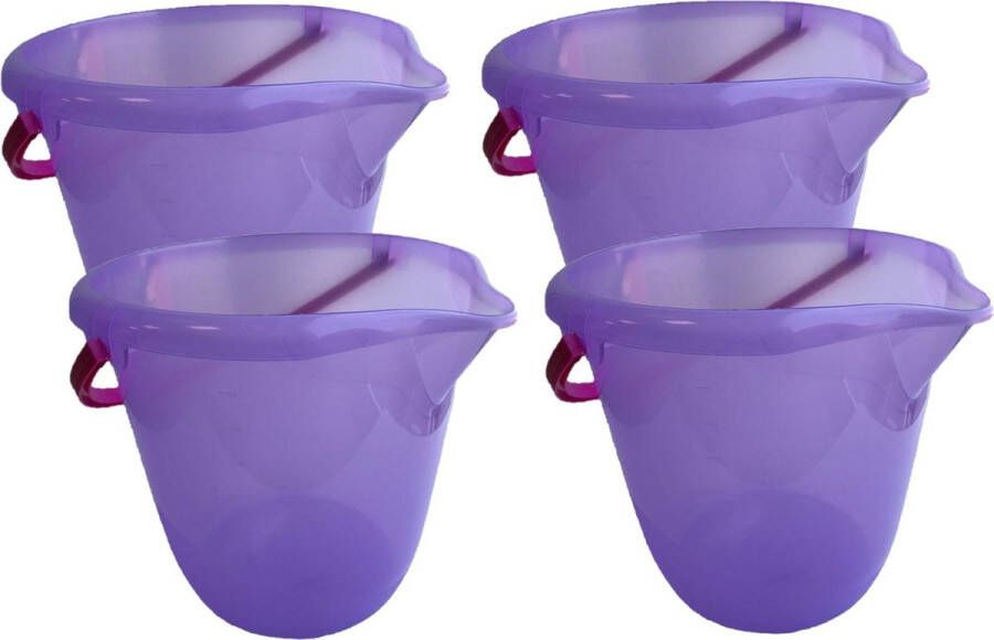 Hega hogar 4x stuks paarse lila schoonmaak emmers huishoud emmers 10 liter van diameter 28 cm en hoogte 26 cm