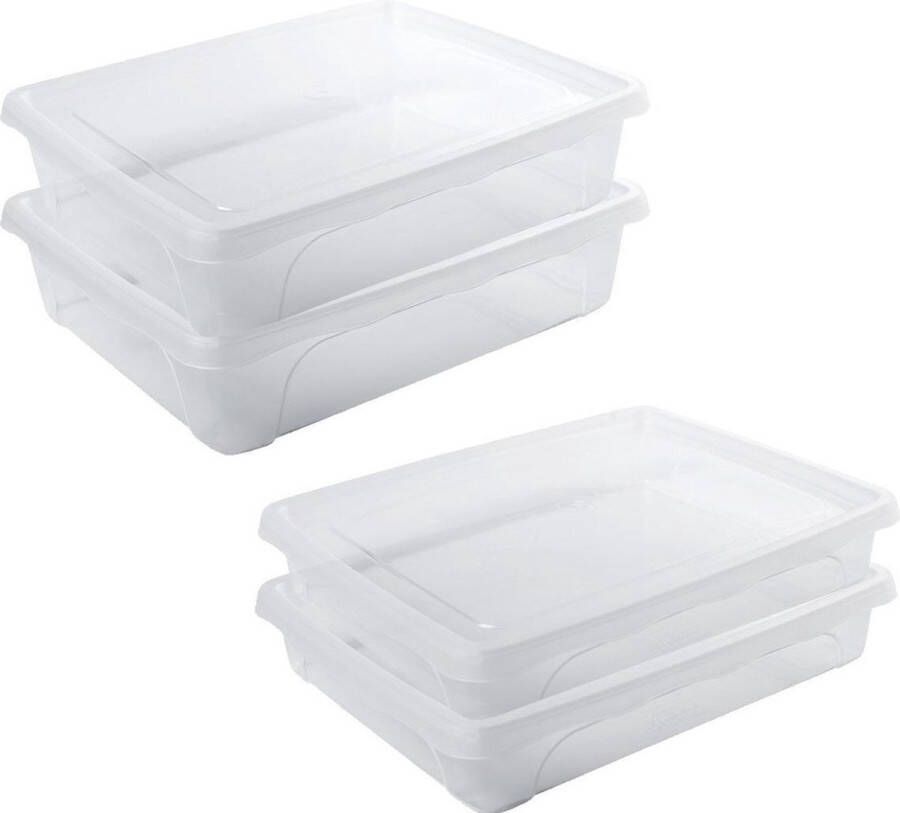 Hega hogar 4x Voorraad vershoudbakje laag 1 5 en 2 liter transparant plastic kunststof 24 x 20 x 5 cm 24 x 20 x 6 cm Vienna Vershouddoos bakje Mealprep Maaltijden bewaren