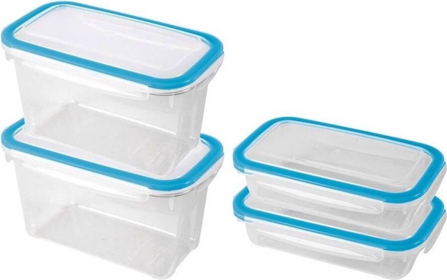 Hega hogar 4x Voorraad vershoudbakjes 0 5 en 1 2 liter transparant blauw plastic kunststof Kiev Luchtdicht hermetisch afgesloten vershouddoos bakje Mealprep Maaltijden bewaren