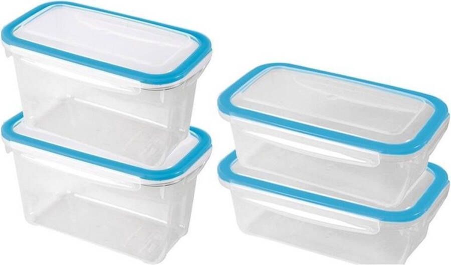 Hega hogar 4x Voorraad vershoudbakjes 0 75 en 1 2 liter transparant blauw plastic kunststof Kiev Luchtdicht hermetisch afgesloten vershouddoos bakje Mealprep Maaltijden bewaren