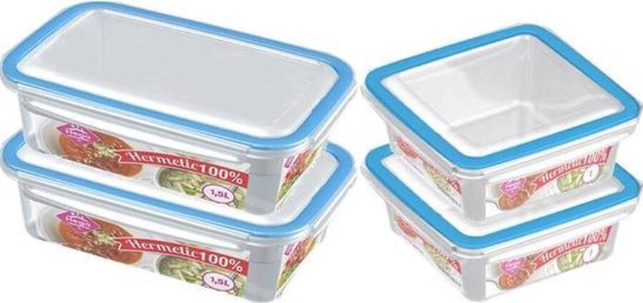 Hega hogar 4x Voorraad vershoudbakjes 1 5 en 1 liter transparant blauw plastic kunststof Kiev Luchtdicht hermetisch afgesloten vershouddoos bakje Mealprep Maaltijden bewaren