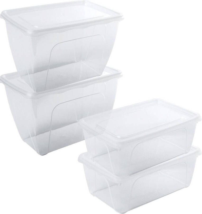 Hega hogar 4x Voorraad vershoudbakjes hoog diep 0 5 en 1 5 liter transparant plastic kunststof 15 x 10 x 6 cm 18 x 12 x 7 cm Vienna Vershouddoos bakje Mealprep Maaltijden bewaren