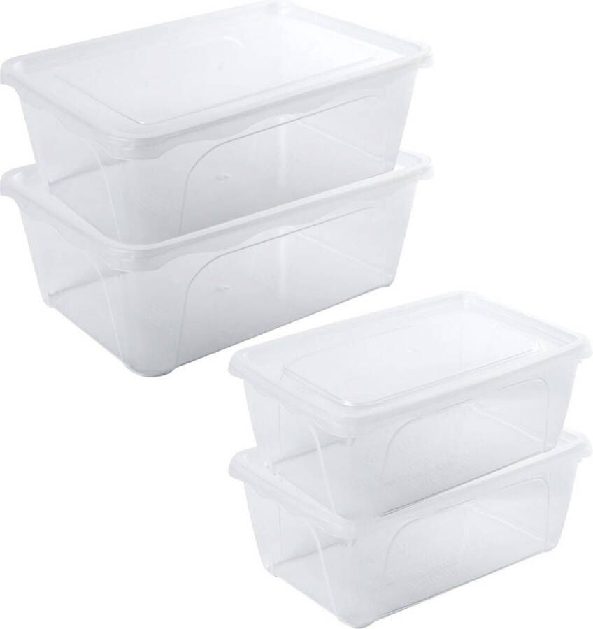 Hega hogar 4x Voorraad vershoudbakjes hoog diep 0 5 en 2 liter transparant plastic kunststof 15 x 10 x 6 cm 22 x 15 x 8 cm Vienna Vershouddoos bakje Mealprep Maaltijden bewaren