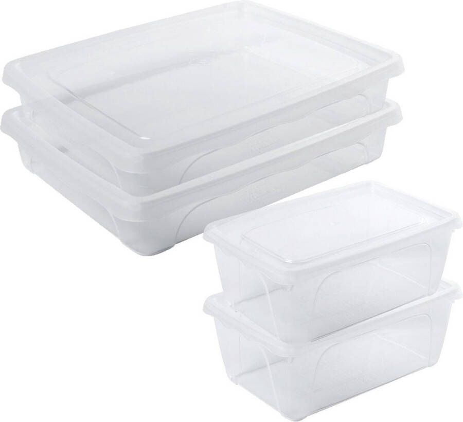 Hega hogar 4x Voorraad vershoudbakjes hoog diep 0 5 en laag 1 5 liter transparant plastic kunststof 15 x 10 x 6 cm 24 x 20 x 5 cm Vienna Vershouddoos bakje Mealprep Maaltijden bewaren