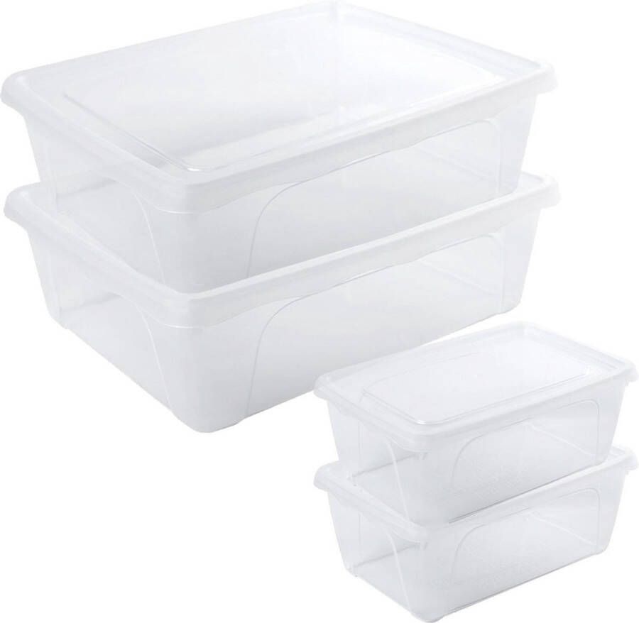 Hega hogar 4x Voorraad vershoudbakjes hoog diep 0 5 en laag 2 5 liter transparant plastic kunststof 15 x 10 x 6 cm 24 x 20 x 8 cm Vienna Vershouddoos bakje Mealprep Maaltijden bewaren