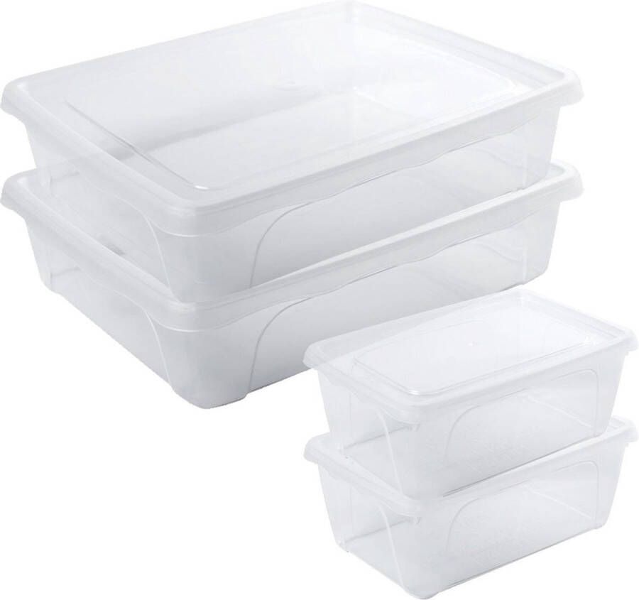 Hega hogar 4x Voorraad vershoudbakjes hoog diep 0 5 en laag 2 liter transparant plastic kunststof 15 x 10 x 6 cm 24 x 20 x 6 cm Vienna Vershouddoos bakje Mealprep Maaltijden bewaren