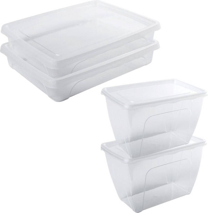 Hega hogar 4x Voorraad vershoudbakjes hoog diep 1 5 en laag 1 5 liter transparant plastic kunststof 18 x 12 x 12 cm 24 x 20 x 5 cm Vienna Vershouddoos bakje Mealprep Maaltijden bewaren