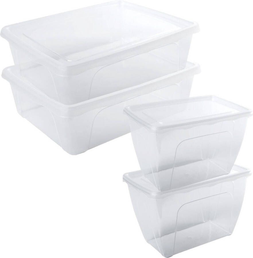 Hega hogar 4x Voorraad vershoudbakjes hoog diep 1 5 en laag 2 5 liter transparant plastic kunststof 18 x 12 x 12 cm 24 x 20 x 8 cm Vienna Vershouddoos bakje Mealprep Maaltijden bewaren