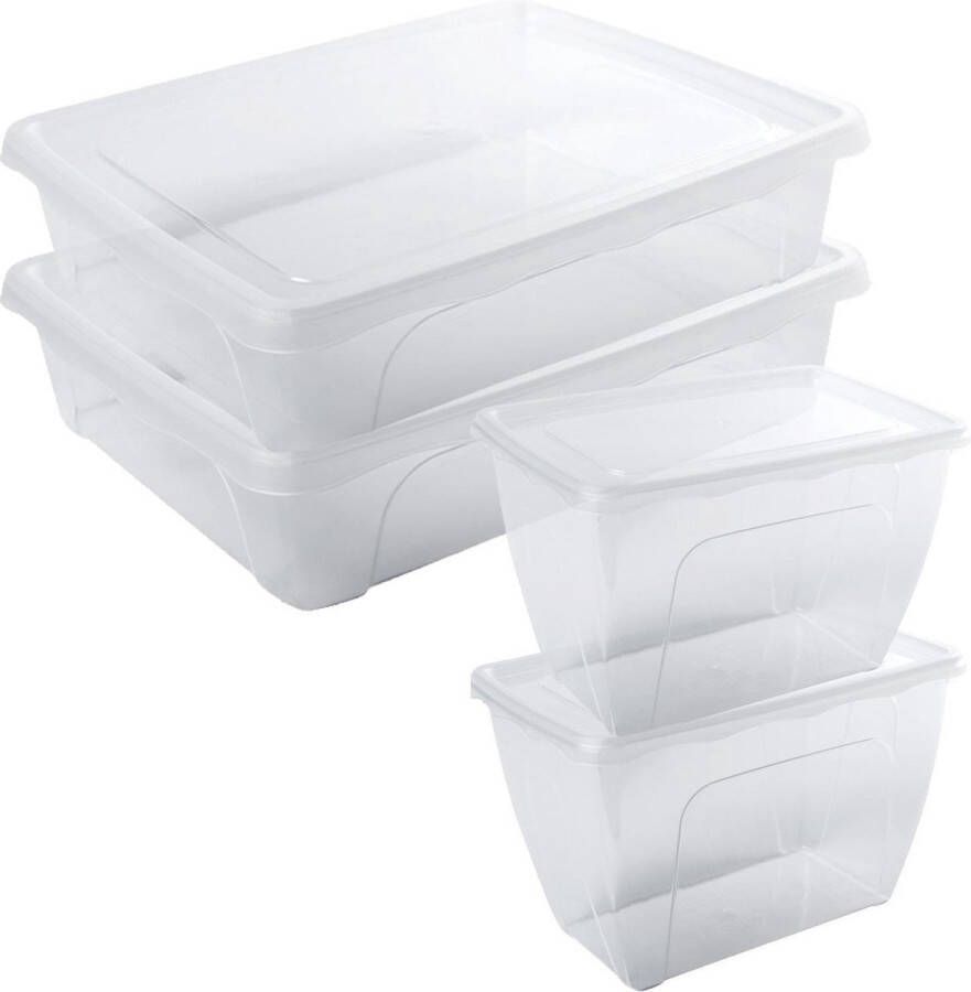 Hega hogar 4x Voorraad vershoudbakjes hoog diep 1 5 en laag 2 liter transparant plastic kunststof 18 x 12 x 12 cm 24 x 20 x 6 cm Vienna Vershouddoos bakje Mealprep Maaltijden bewaren