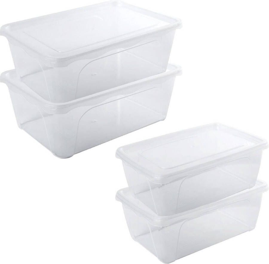 Hega hogar 4x Voorraad vershoudbakjes hoog diep 1 en 2 liter transparant plastic kunststof 18 x 12 x 7 cm 22 x 15 x 8 cm Vienna Vershouddoos bakje Mealprep Maaltijden bewaren