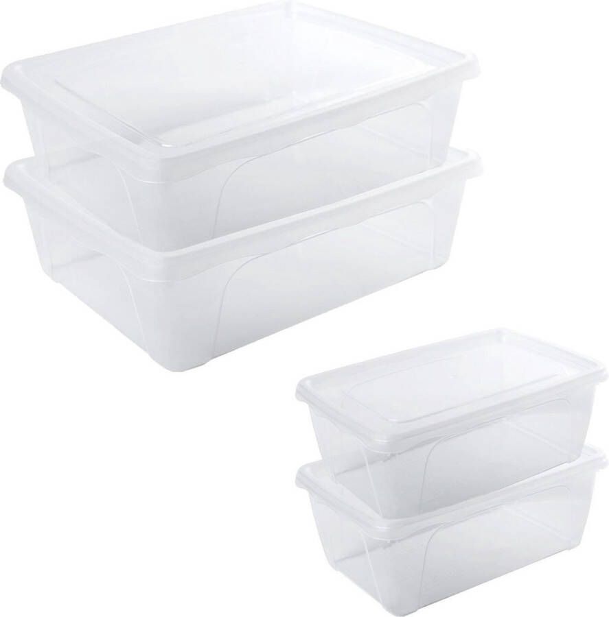 Hega hogar 4x Voorraad vershoudbakjes hoog diep 1 en laag 2 5 liter transparant plastic kunststof 18 x 12 x 7 cm 24 x 20 x 8 cm Vienna Vershouddoos bakje Mealprep Maaltijden bewaren